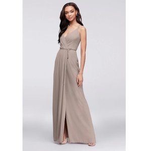 Double-Strap Long Georgette Bridesmaid Wrap Dress